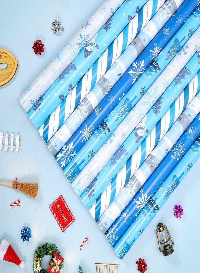 هواف ورق تغليف هدايا عيد الميلاد الشتوي من HOWAF، 12 ورقة، أزرق وأبيض، مزين بنقوش ندفات الثلج وشجرة عيد الميلاد، مثالي لتزيين الحفلات والأعمال اليدوية ومستلزمات عطلة عيد الميلاد، مقاس 19 × 27 بوصة. - Image 4